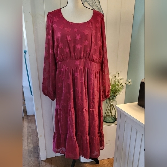 Midi Clip Dot Chiffon Tiered Dress Size 1X - Picture 1 of 12